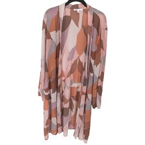 DR2 Kimono Women Plus 2X Multicolor Abstract Longline Pleated Open Front